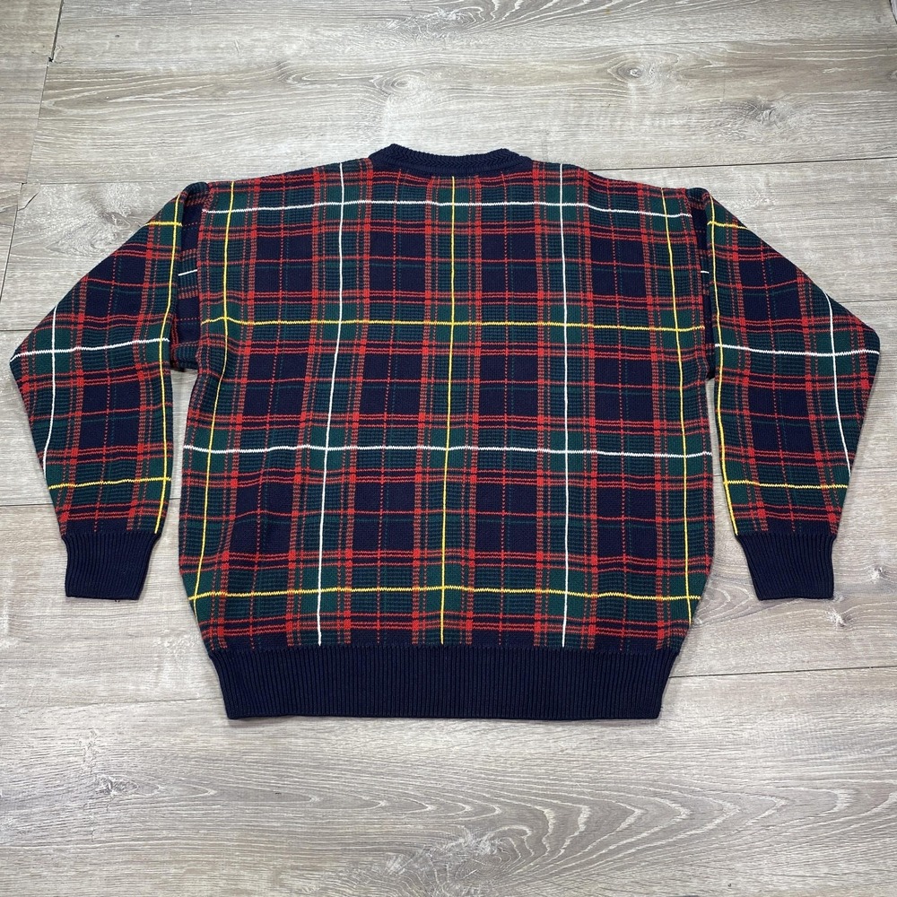 Vintage Roundtree & Yorke Sweater Mens 2XL Navy Plaid Tartan Crewneck Cotton 90s - Picture 4 of 6